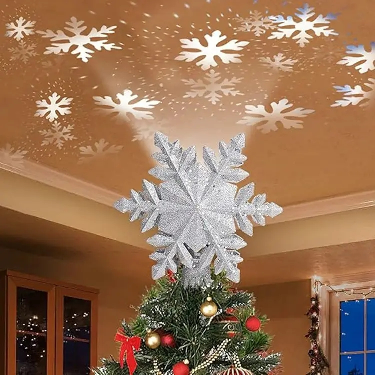 (23x24cm) LED Schneeflocke Christbaum Schmuck Weihnachsbaumspitze Christmas Deko Projektor - Silber