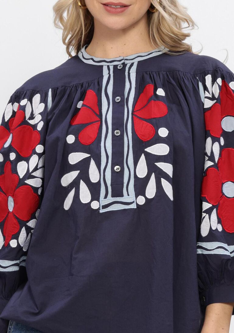 donkerblauwe antik batik blouses oxo blouse