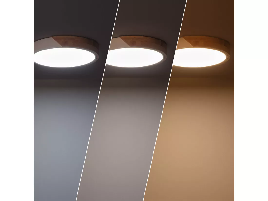 Plafonnier LED Rond Bois 18W CCT Sélectionnable Semi-Dari Ø320 mm Blanc