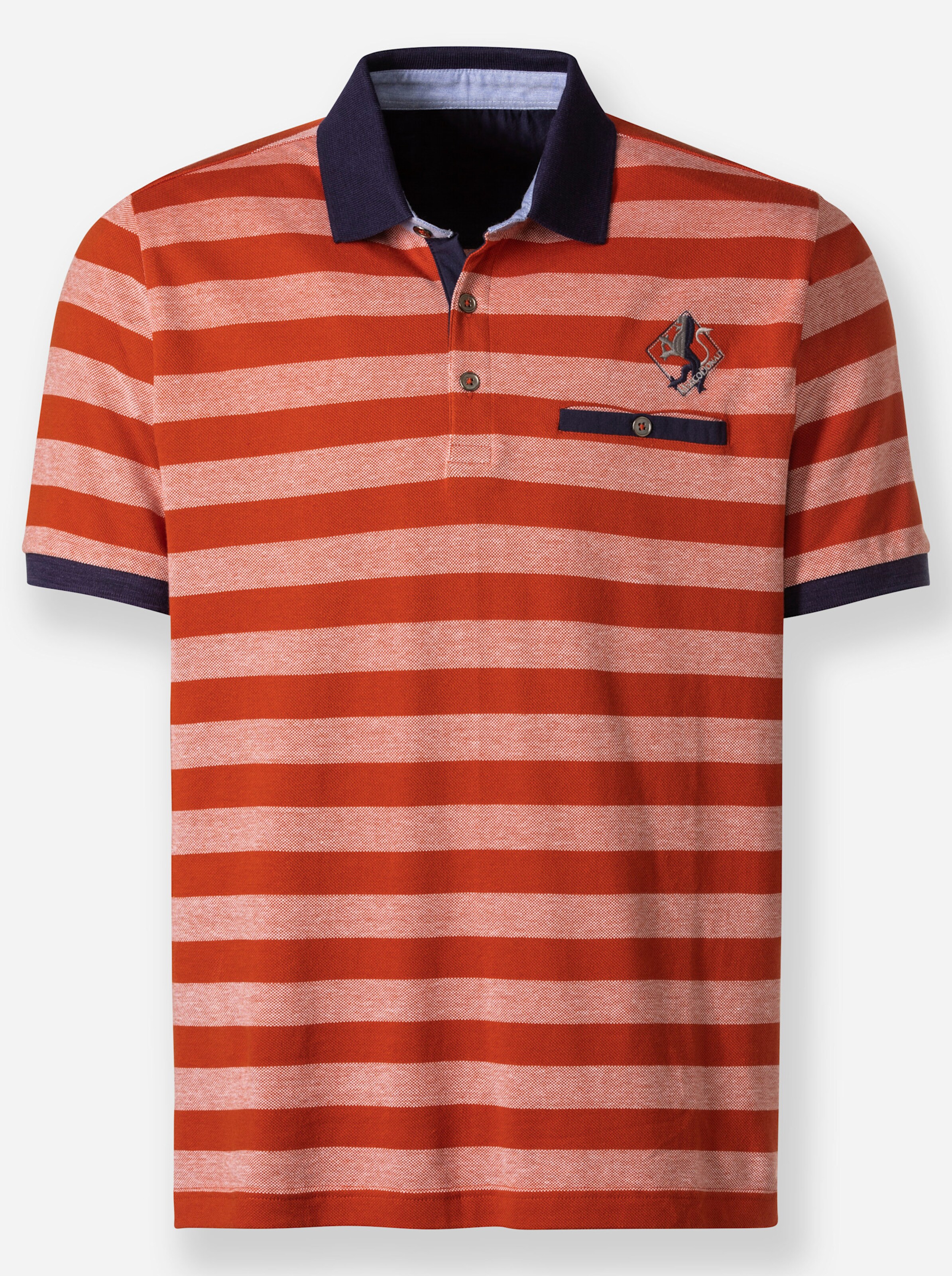 Marco Donati Kurzarm-Poloshirt in rostrot-gestreift