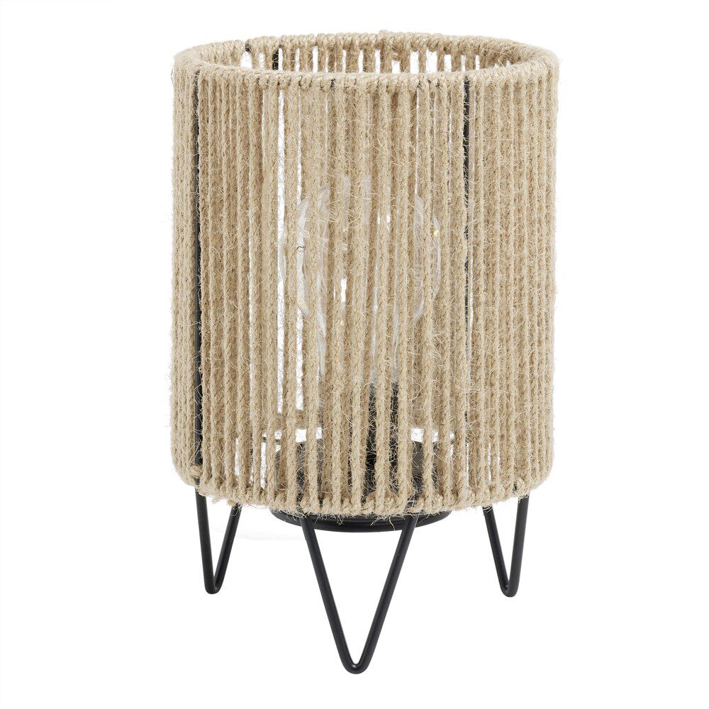 Lampe à poser corde naturelle pieds métal noir Ø13xH21cm