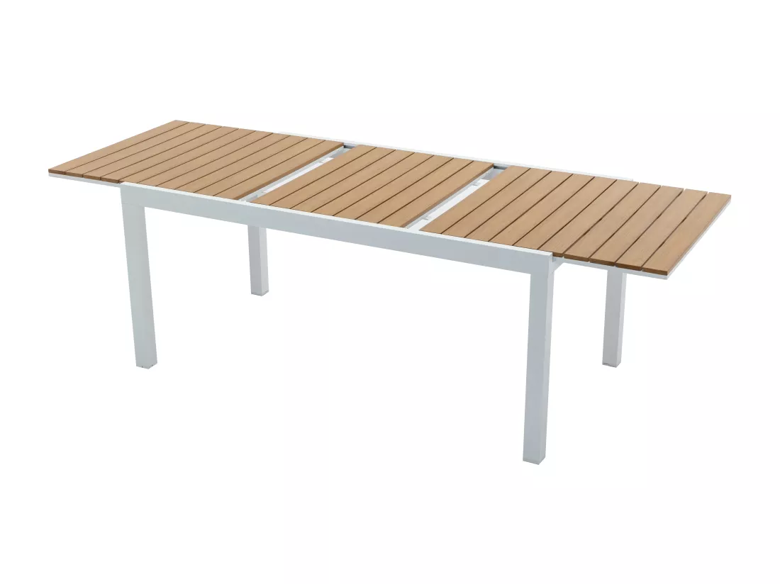 Salle à manger de jardin en aluminium et polywood : une table extensible L.170/230 cm et 8 fauteuils empilables - Naturel clair et gris - MACILA de MYLIA