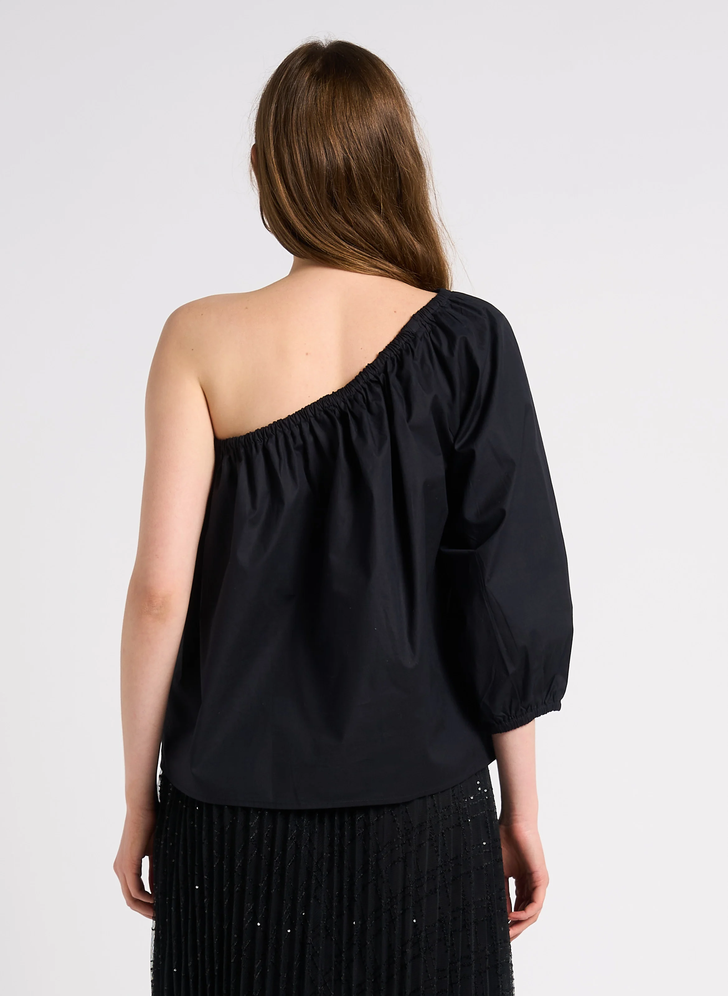 CHOULDER - Top asymétrique à une manche en coton | Noir