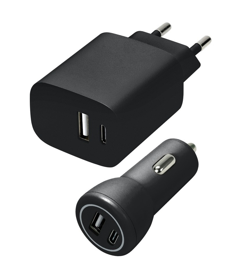 Speedlink - Wall & Car Charger Set USB-A & USB-C 15W, black