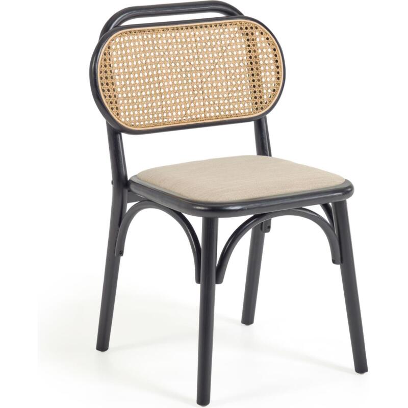 Chaise Doriane en bois d'orme massif finition laqué noir et siège en tissu