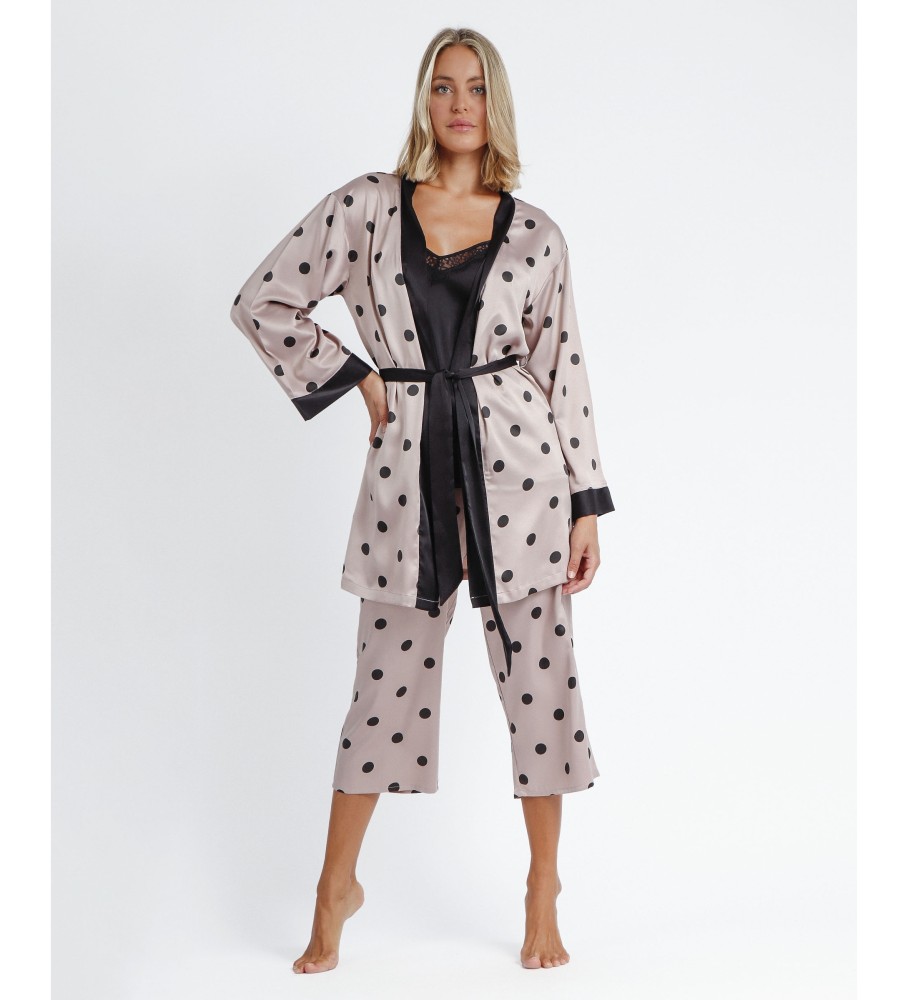 Robe Admas de manga comprida com elegantes bolinhas rosa