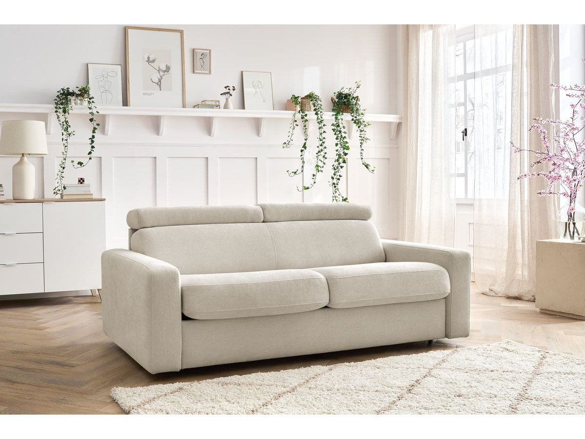 Bobochic Canapé droit convertible monaco ouverture express tissu lisse beige - 195x99 cm