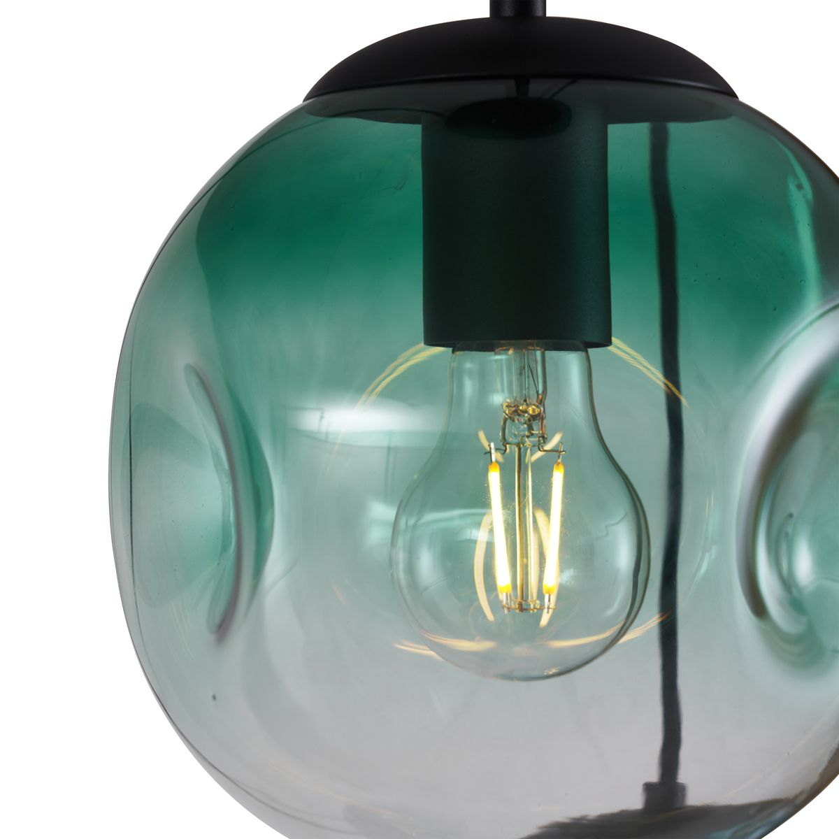 Art deco hanglamp zwart met ovale plafondplaat en groen en blauw glas 6-lichts - Douglass