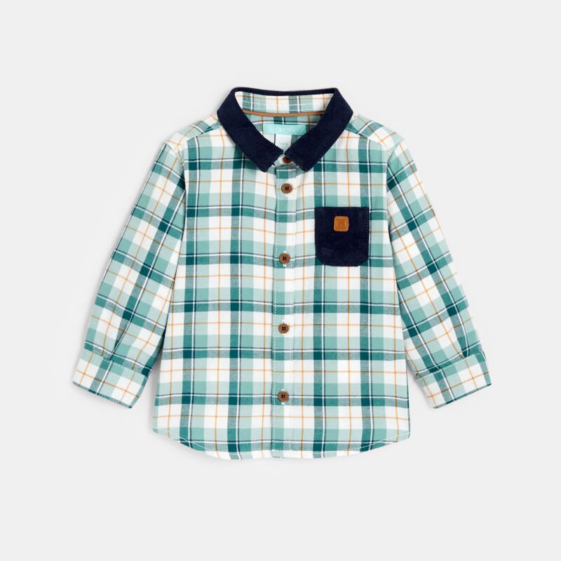 Chemise à carreaux col velours bébé garçon Vert