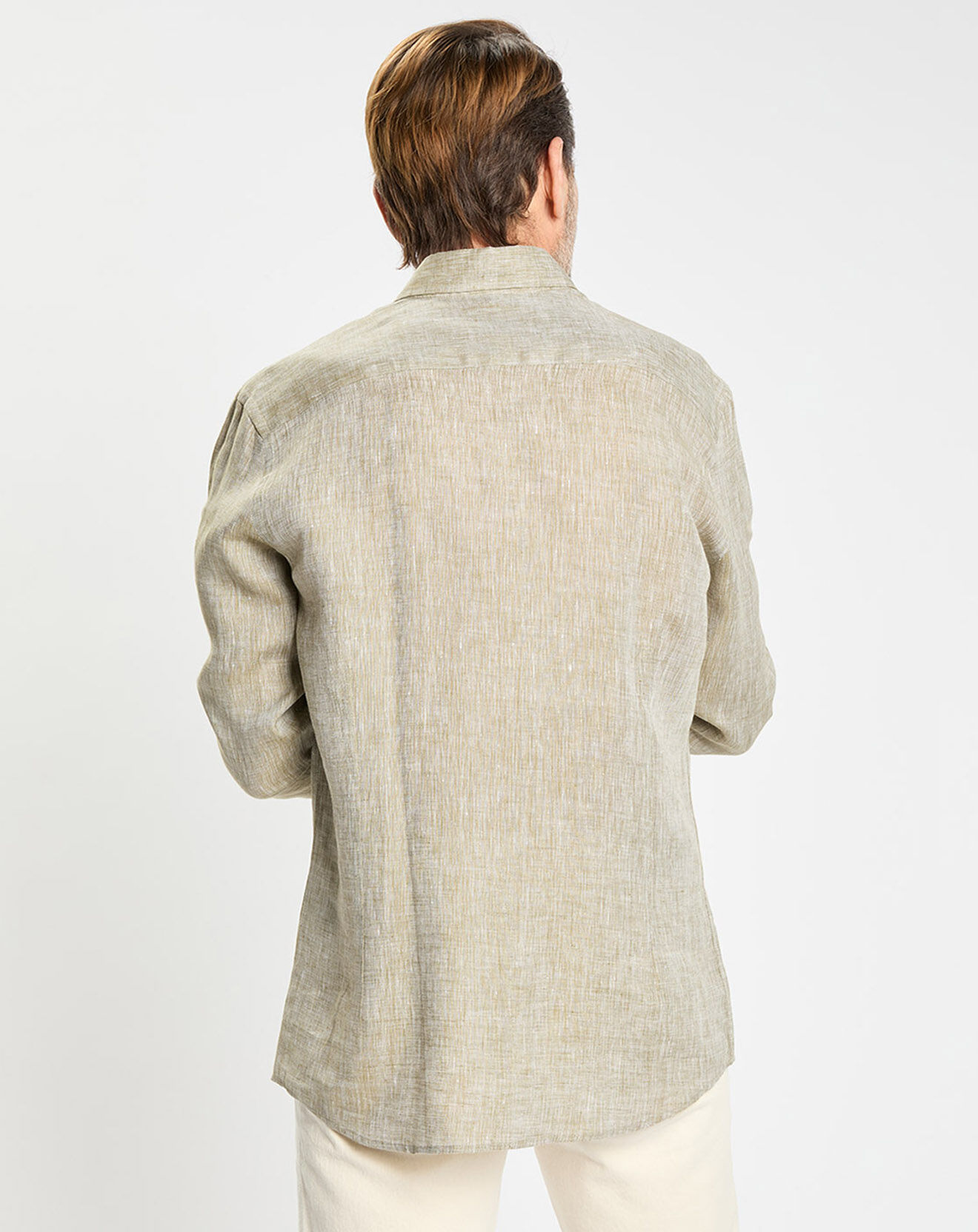 Hackett London Chemise 100% Lin Slim Fit double poche kaki clair