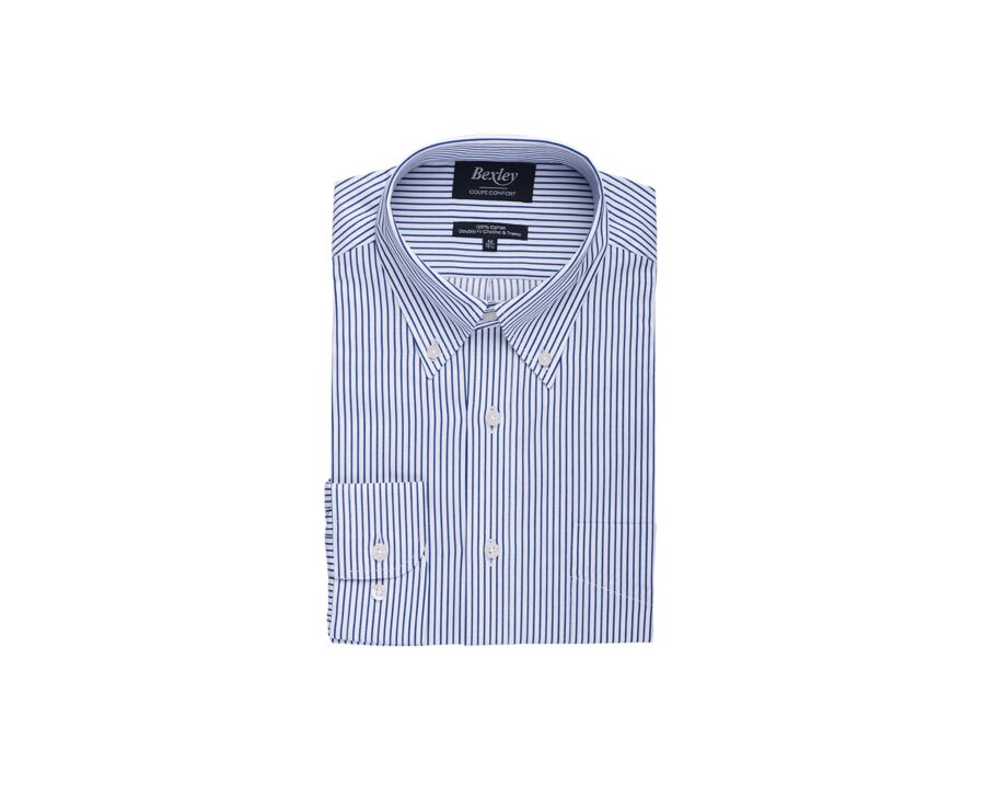 Chemise blanche à rayures bleues océan et poche poitrine - BRODERICK