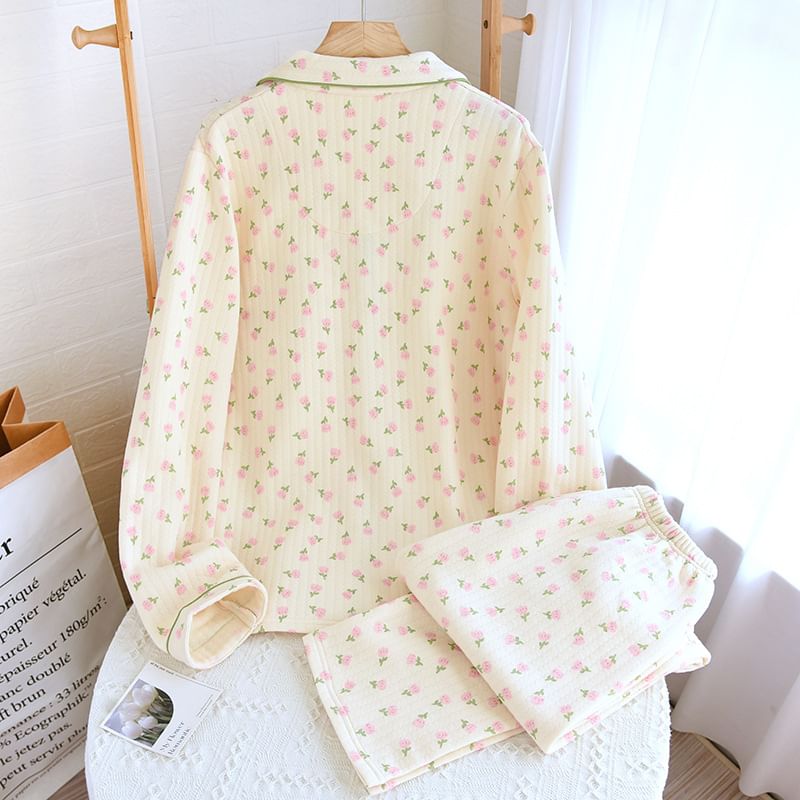 molpes - Pyjamaset: overhemd met bloemenprint en knoopjes + broek