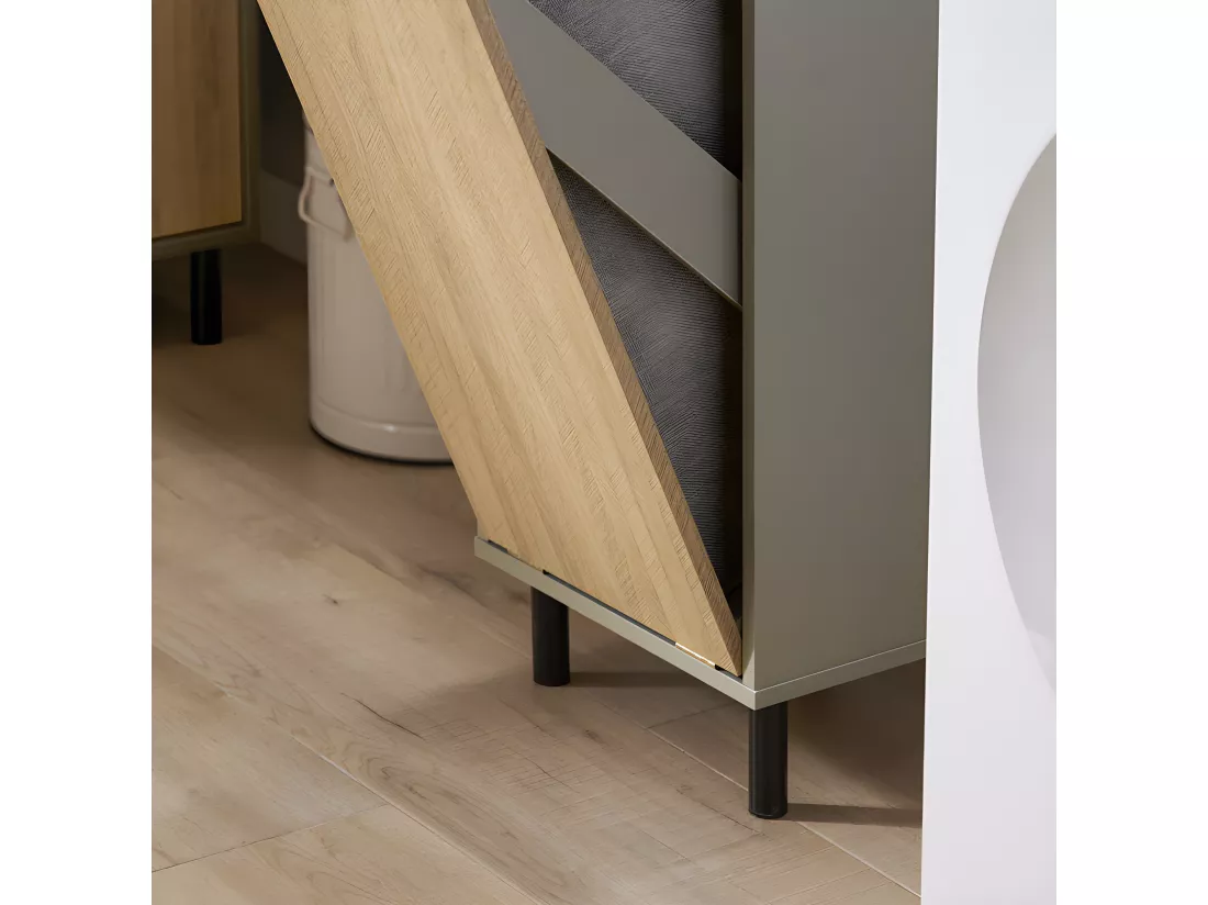 SoBuy Armoire de Salle de Bain, Armoire à Linge, Corbeille à Linge, Meuble Bas de Salle de Bain avec 1 Panier à Linge sur Pieds, Couleur Bois et Gris, 31,5 x 30 x 86 cm, BZR132-NG