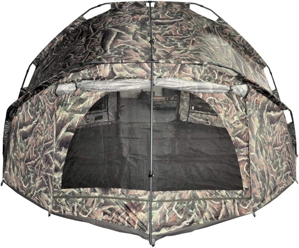 MK-Angelsport Fort Knox 2.0 Ghost 3-4 Personen Angelzelt | Innenhöhe 1,9m | BxTxH : 3,54 m x 3,75 m Karpfenzelt Dome | wasserfestes und temperaturstabiles Angelzelt, inkl. Gummihammer 1-2