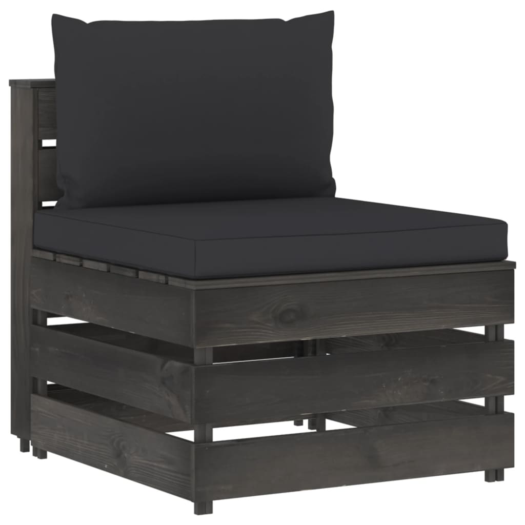 Salon de jardin meuble d'extérieur ensemble de mobilier 6 pièces avec coussins bois imprégné de gris