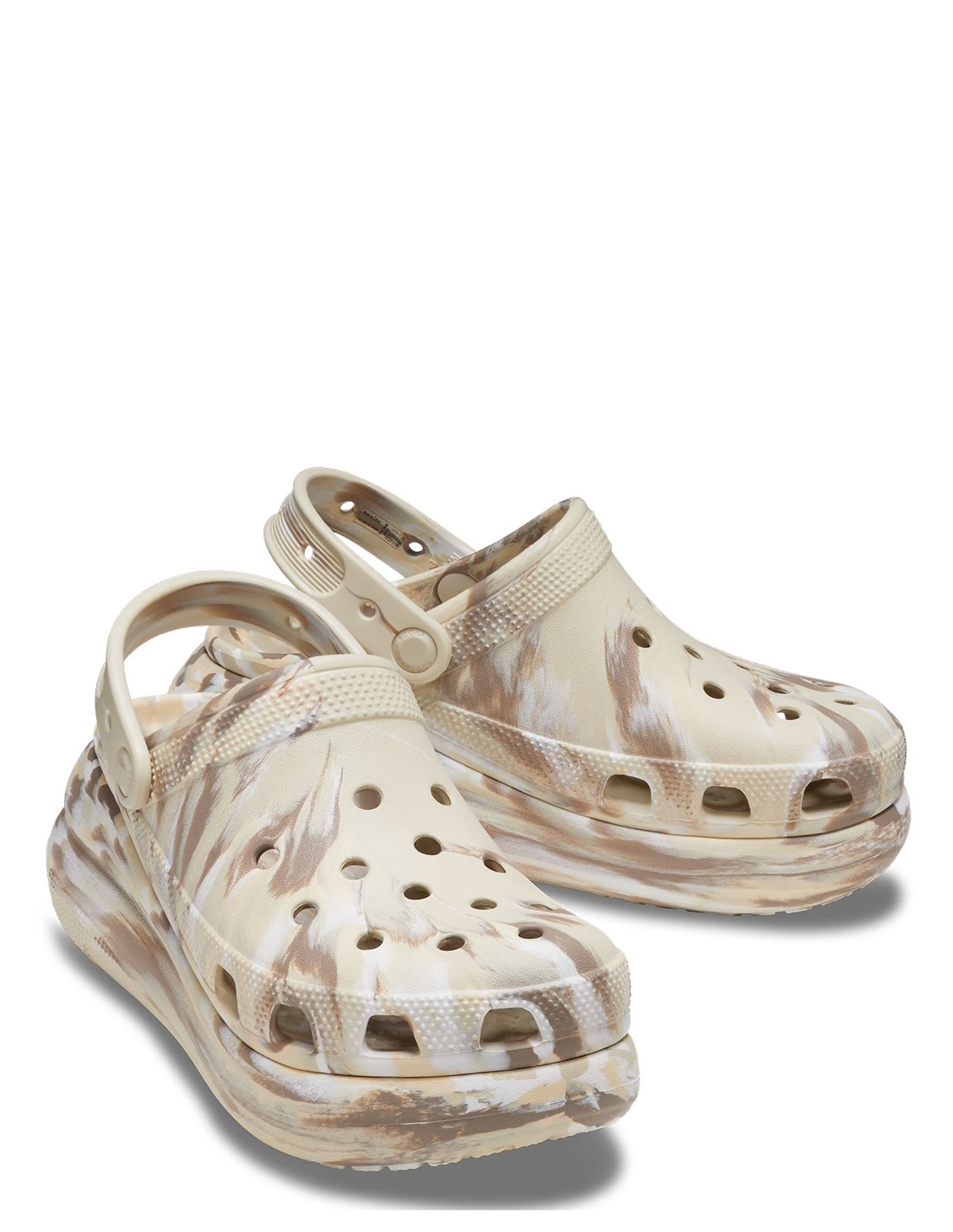crocs sabots compensées femme classic crush marbled clog beige marbré