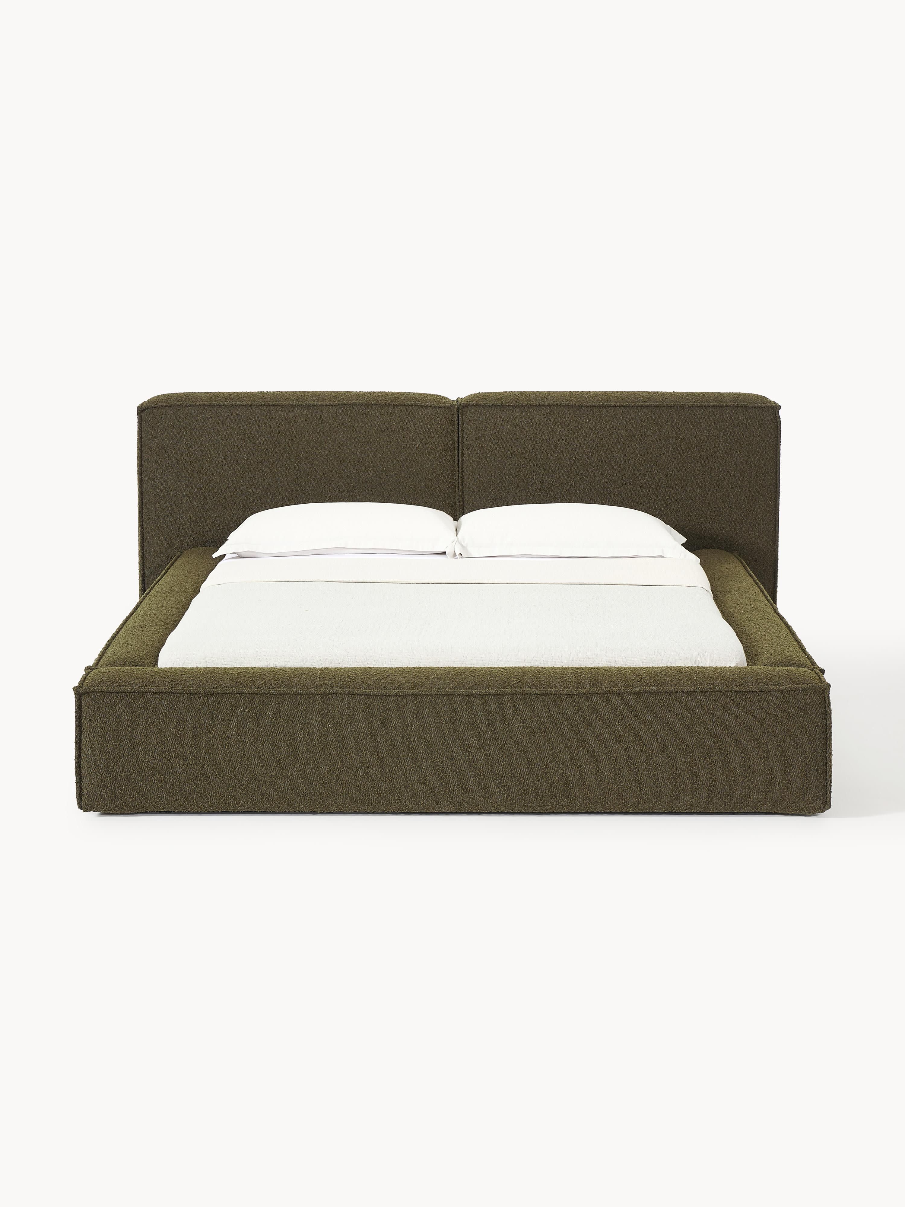 Bouclé gestoffeerd bed Lennon met opbergruimte