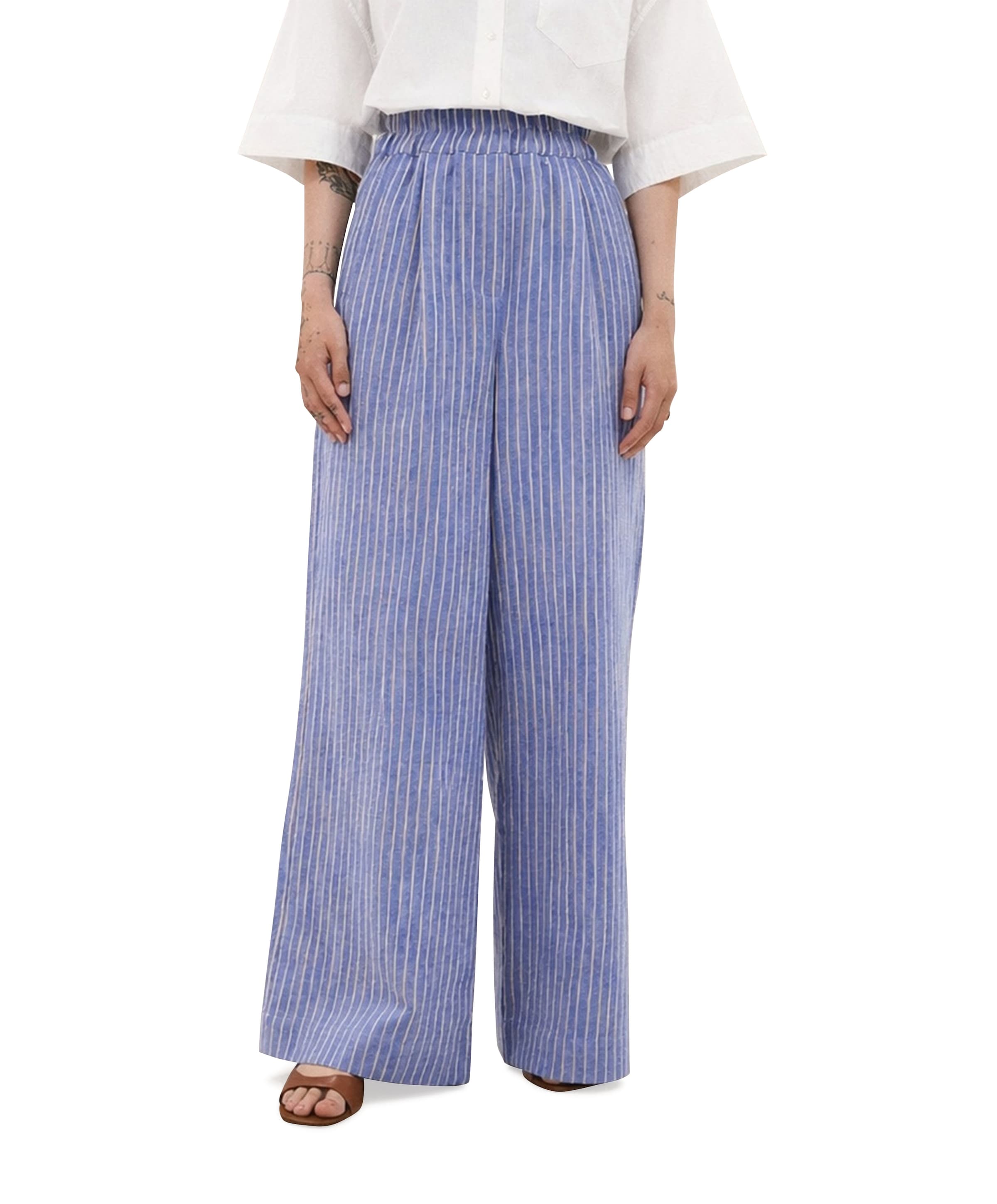 by-bar benji melange stripe dames broek blauw