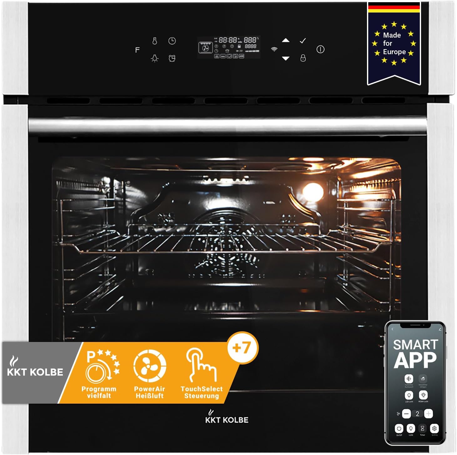 KKT KOLBE | Einbaubackofen 60 cm | 70L | 2,8kW | Pizzafunktion | Teleskopauszug | Grill | Umluft | Heißluft | Automatik-Timer | Smart WiFi App | WLAN | EB8313HC