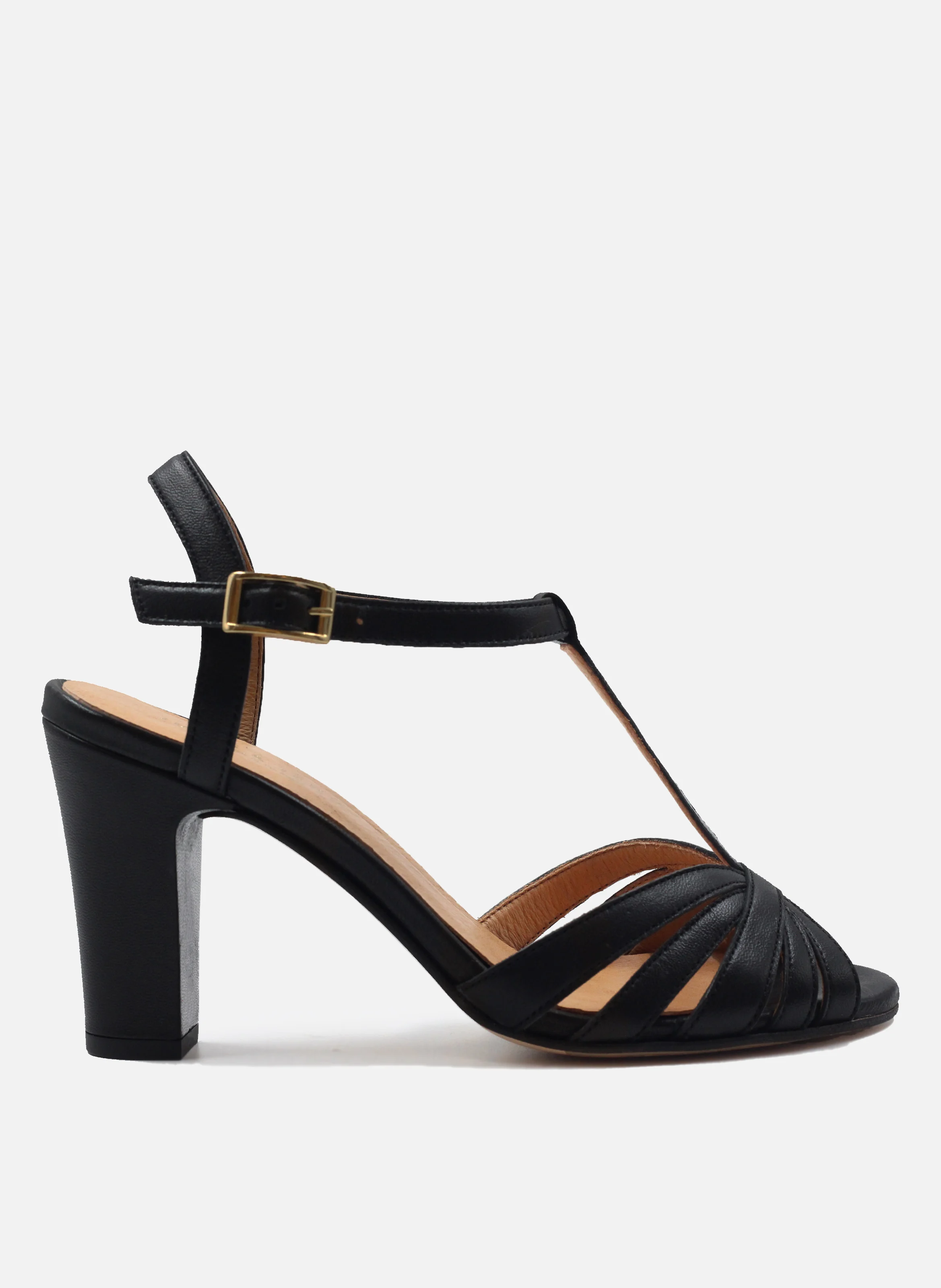 Sandales talon brides cuir lisse | Noir