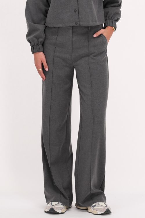 Grijze wide leg pantalon met blinde knoop