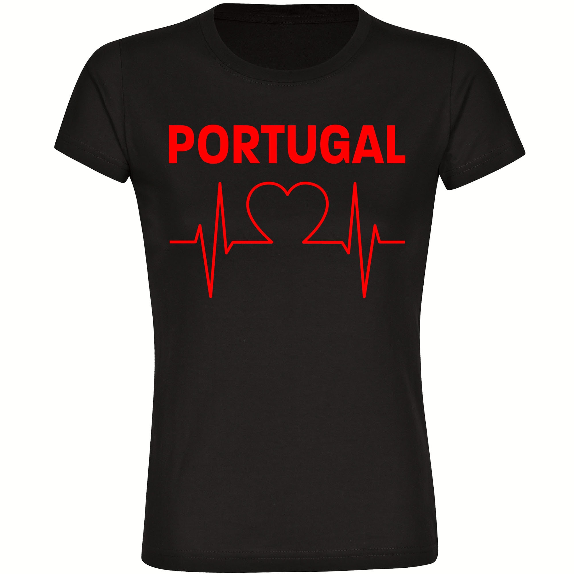 multifanshop® Damen T-Shirt - Portugal - Herzschlag - Druck rot