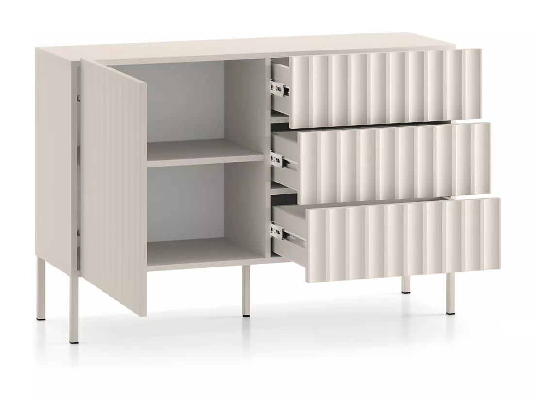 Commode avec façades cannelées - 113 cm - beige clair - DERRIVA