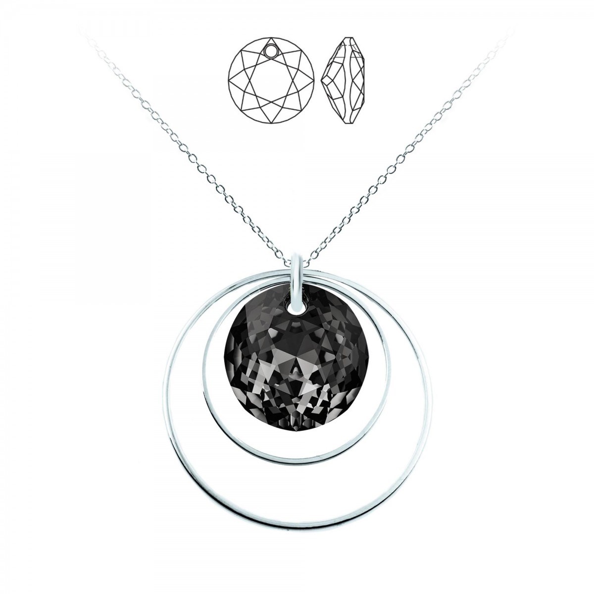 Collier argenté rond orné d'un cristal scintillants SC Crystal en Métal rhodié