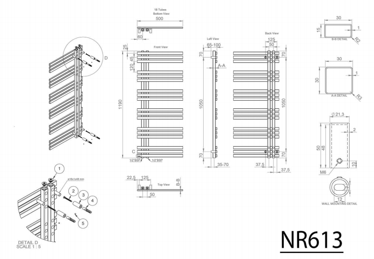 Sapho Vista radiator roestvrij staal 50x119cm 307W