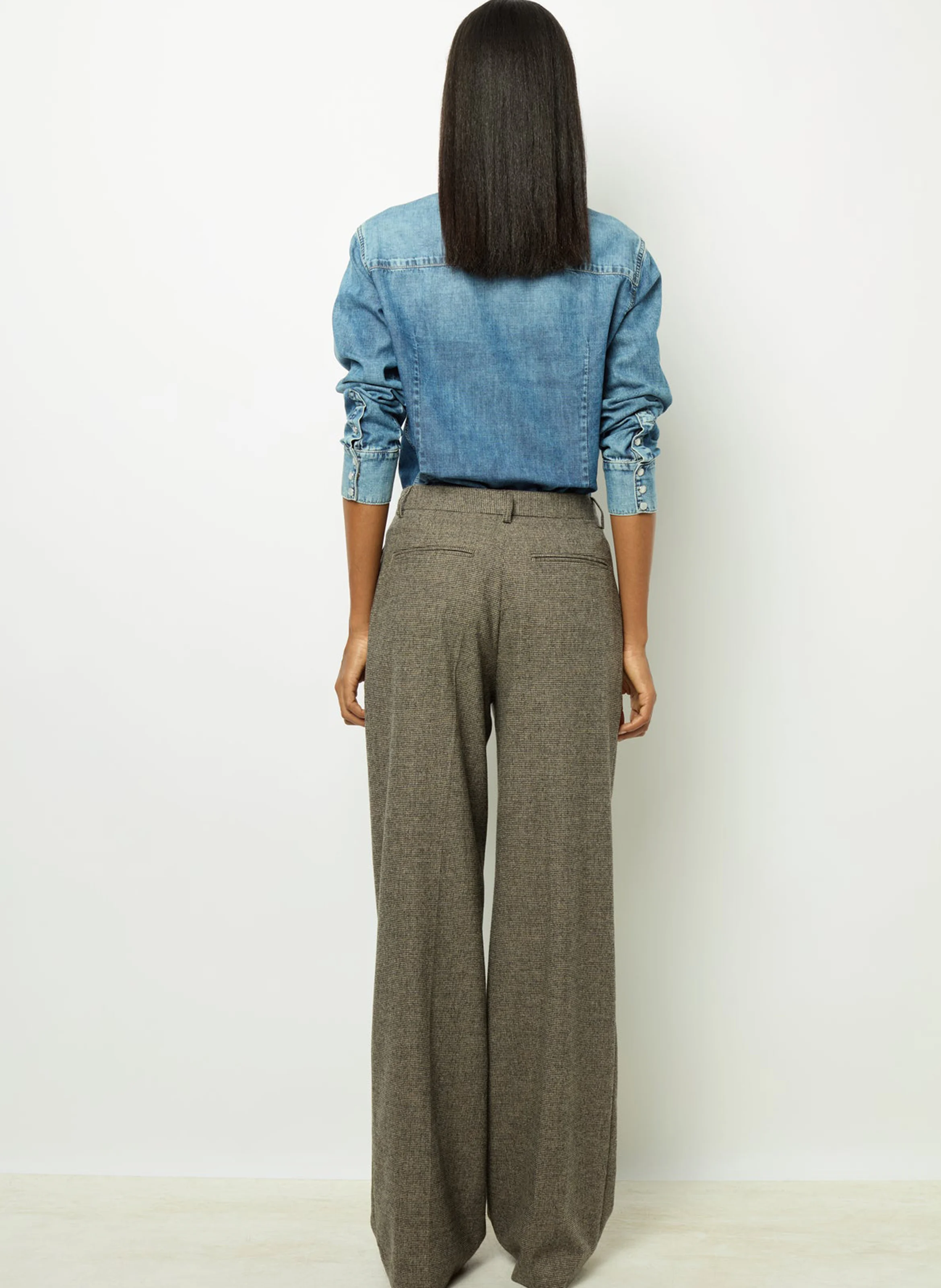 DALI - Pantalon large en laine mélangée | Marron