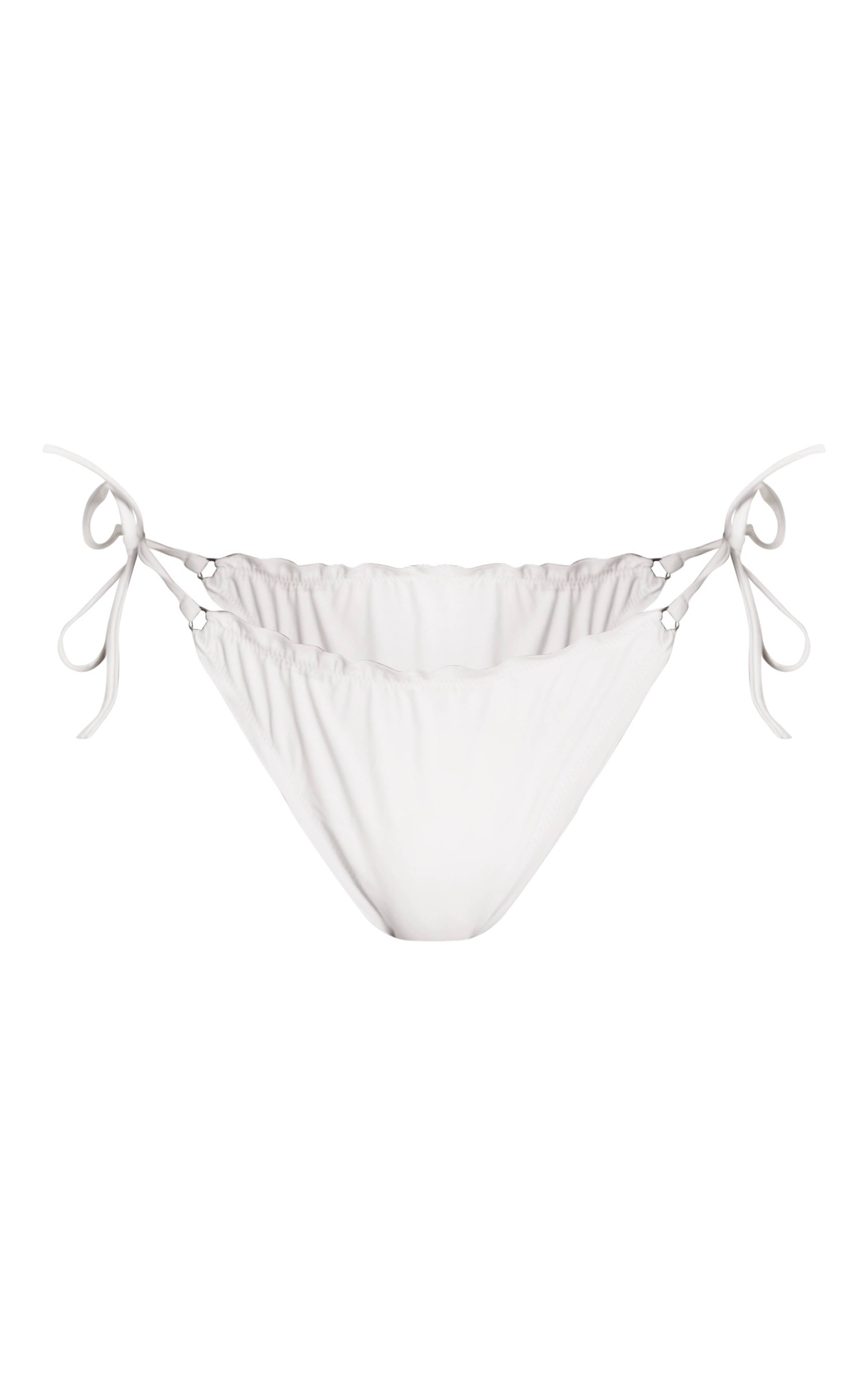 Blanc Bas De Bikini À Volants Et Dos Froncé