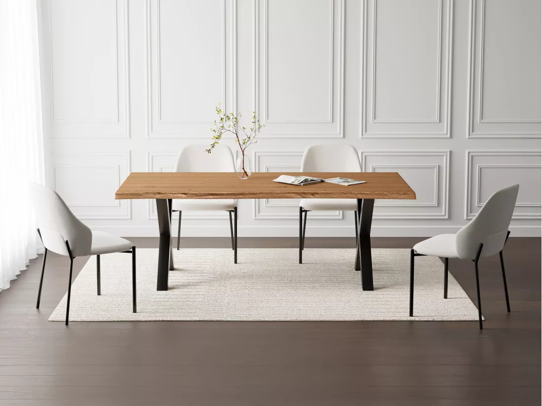 Table à manger 8 personnes en bois d'acacia et métal noir - Naturel clair - ELYSIA