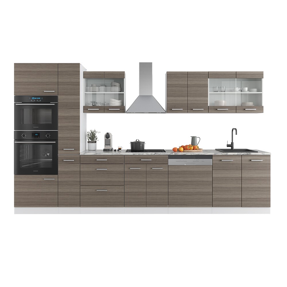 Vicco Küchenzeile Küchenblock Einbauküche R-Line 350 cm Weiß Edelgrau Arbeitsplatte