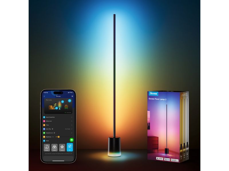 Govee Eck-Stehleuchte, Schwarz, Matter, RGBICWW, 1500 lm Smarte Stehleuchte im modernem Design