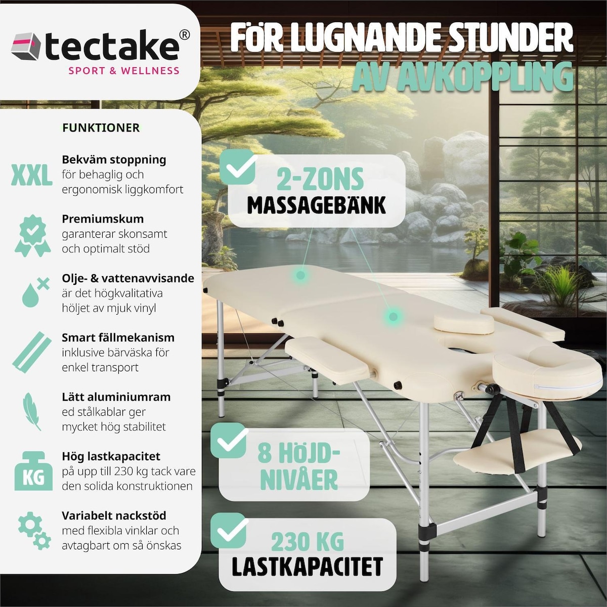 Massasjebenk i aluminium med 2 soner - beige