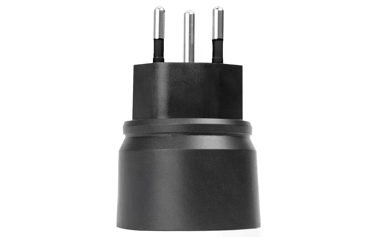 Fixadapter SchuKo Konturenstecker – T12 IP44 mit MoosgummiDeutsch (Schuko CEE7) auf Schweiz (T12) 3 Pol