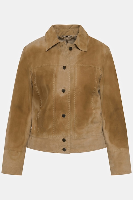Ziegenlederjacke, Veloursleder, Hemdkragen, gefüttert