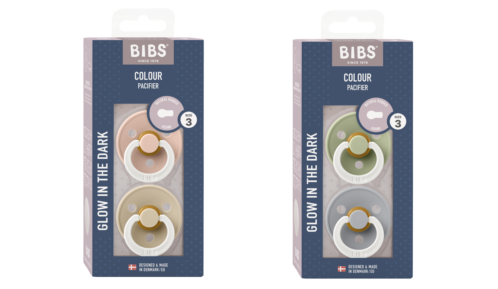 BIBS - Pacifier Colour 2 PAK - Blush /Vanilla GLOW & Sage/Cloud GLOW - Str 3