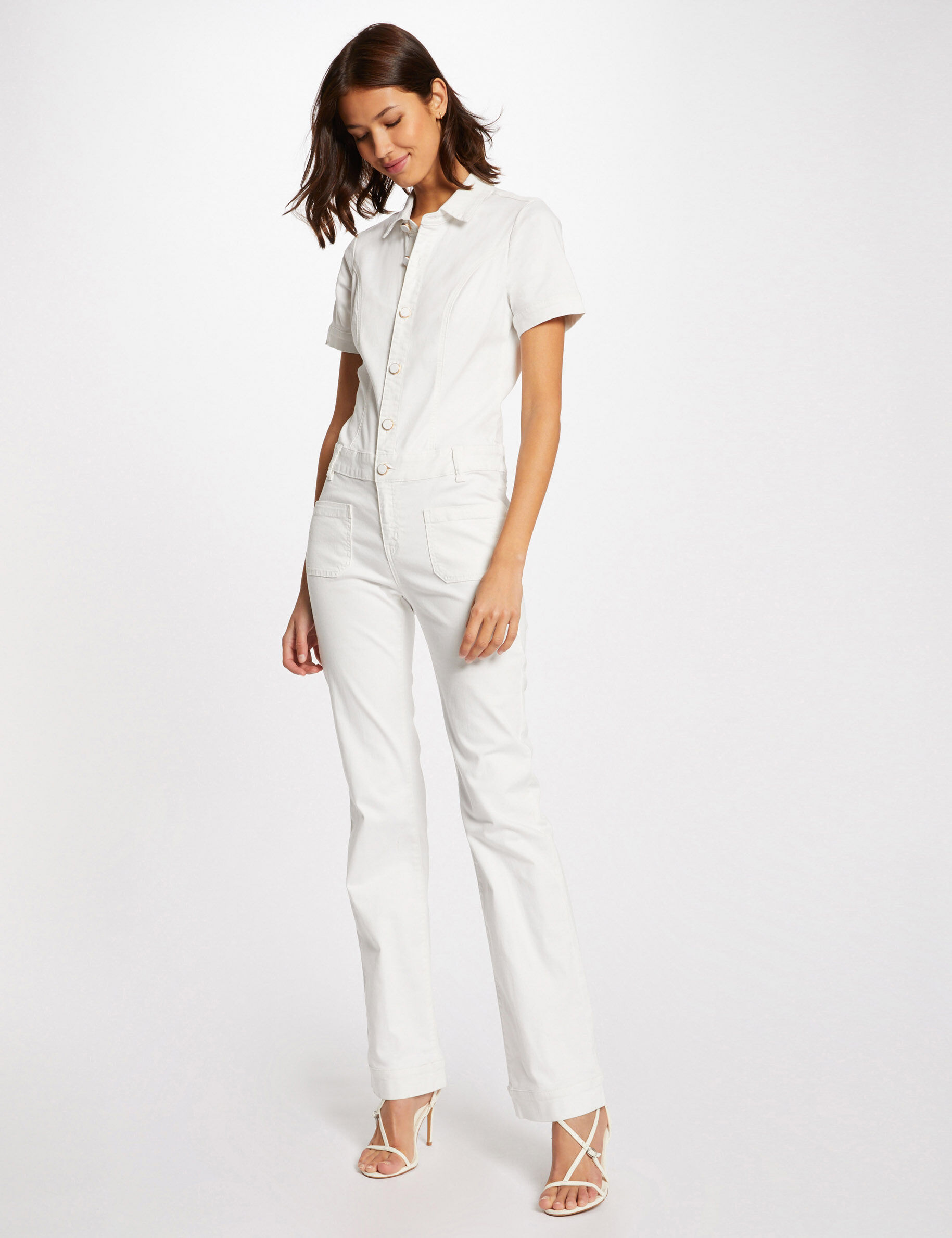 Combinaison flare boutonnée ecru femme - ecru