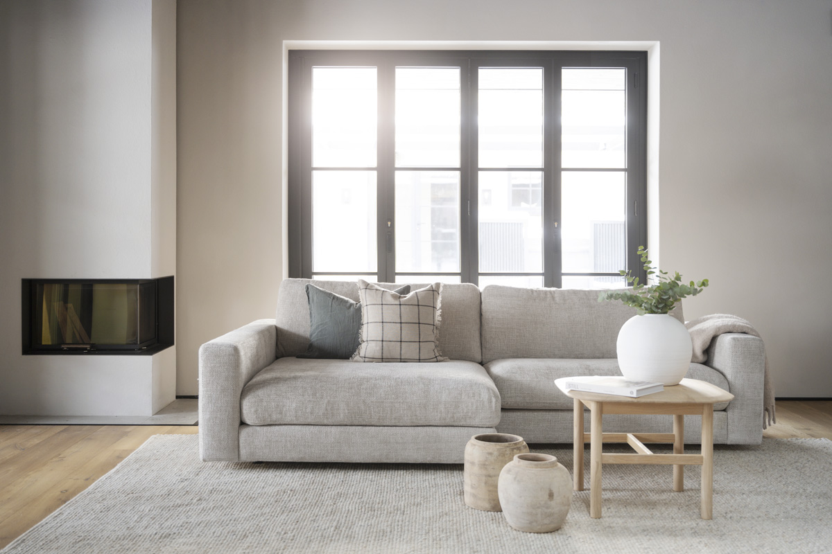 Modulaire gestoffeerde hoekbank Duncan  - 258 cm Lichtgrijs/beige