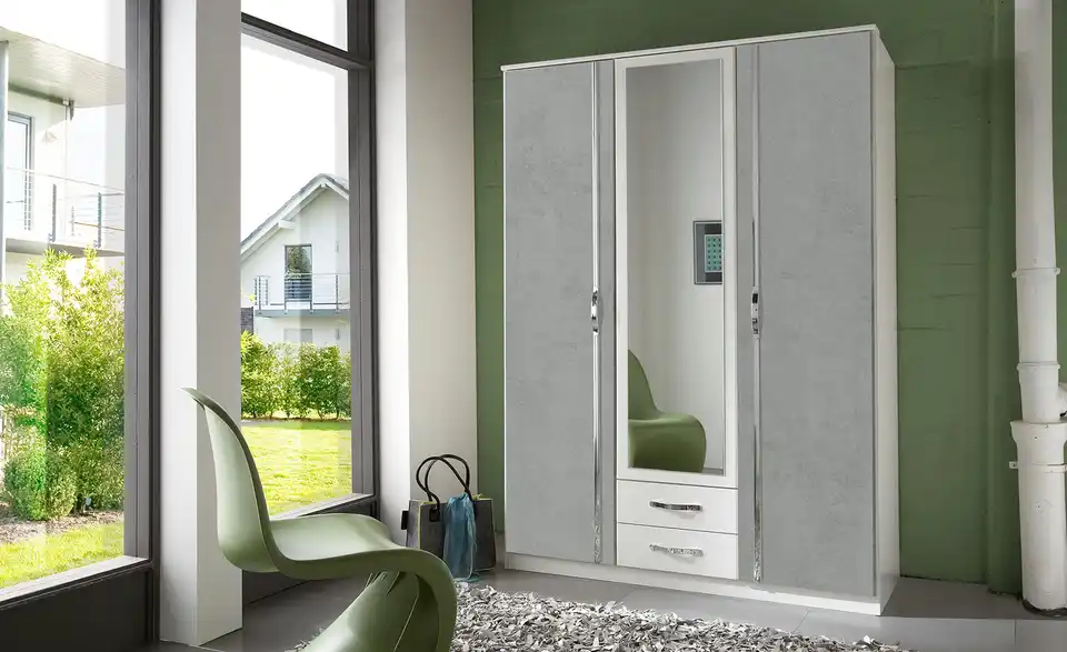 Kleiderschrank Duo 135 cm Steingrau, Weiß
