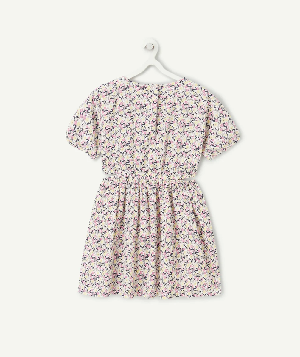 ROBE MANCHES COURTES FILLE EN COTON IMPRIMÉ FLEURI AVEC OUVERTURES