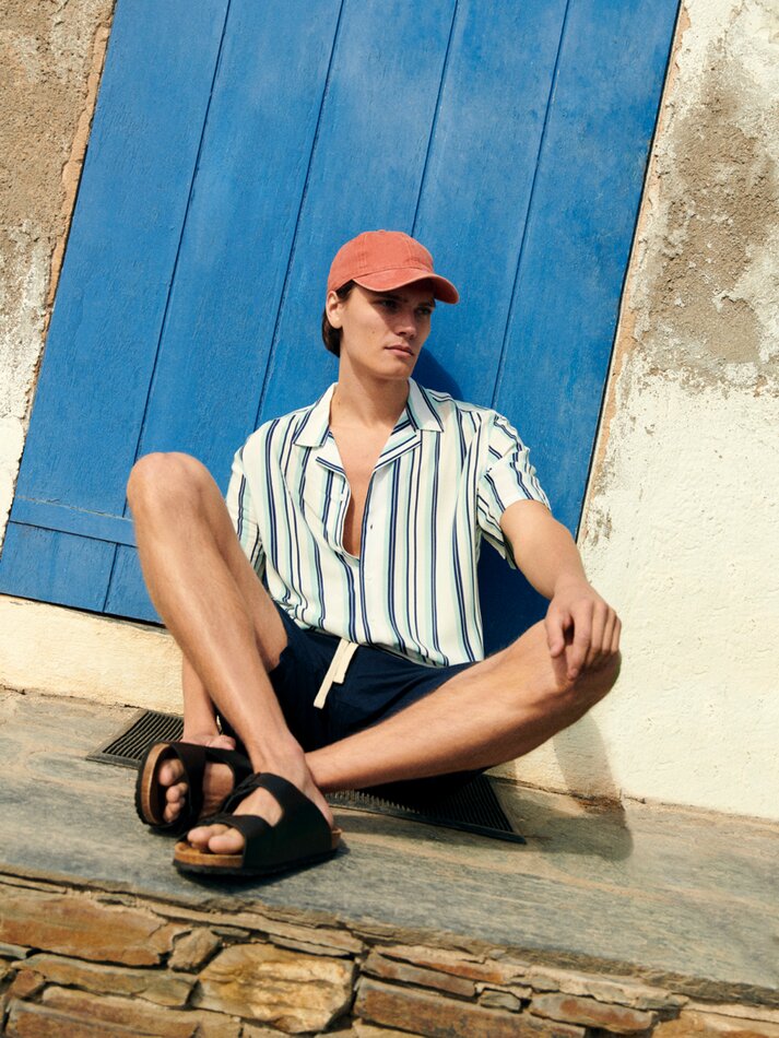 Camisa listrada para resort - Turquesa escuro