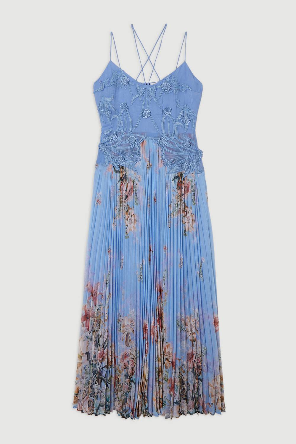 KarenMillen Robe maxi plissée à brides en dentelle à appliqué floral