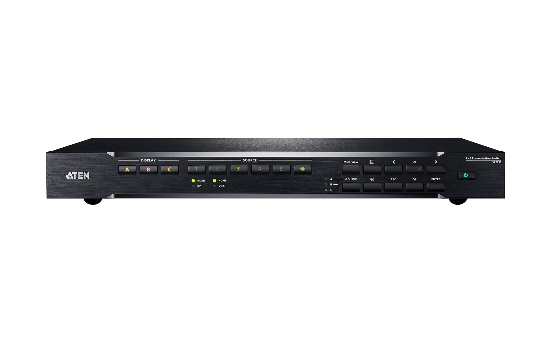 Matrix Switcher VP2730 7 x 3<br>7 x 3 Seamless Präsentation Matrix Switch mit Scaler, Streaming, Audio Mixer und HDBaseT
