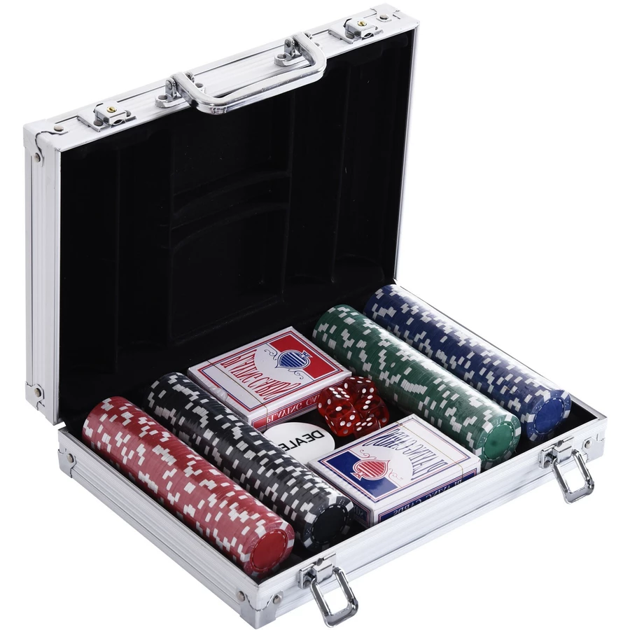 HOMCOM Pokerkoffer mit 200 Chips silber