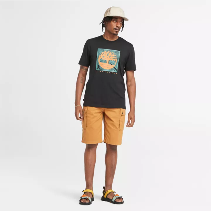 Short cargo en sergé pour homme en jaune foncé