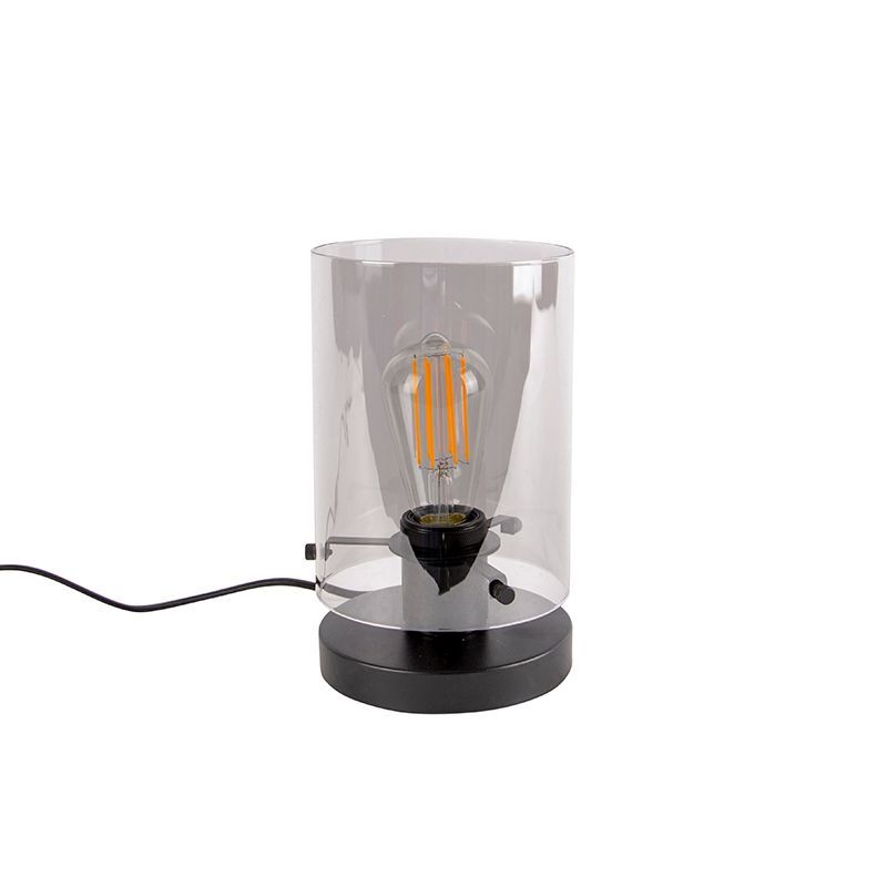 Design tafellamp zwart met smoke glas - Dome