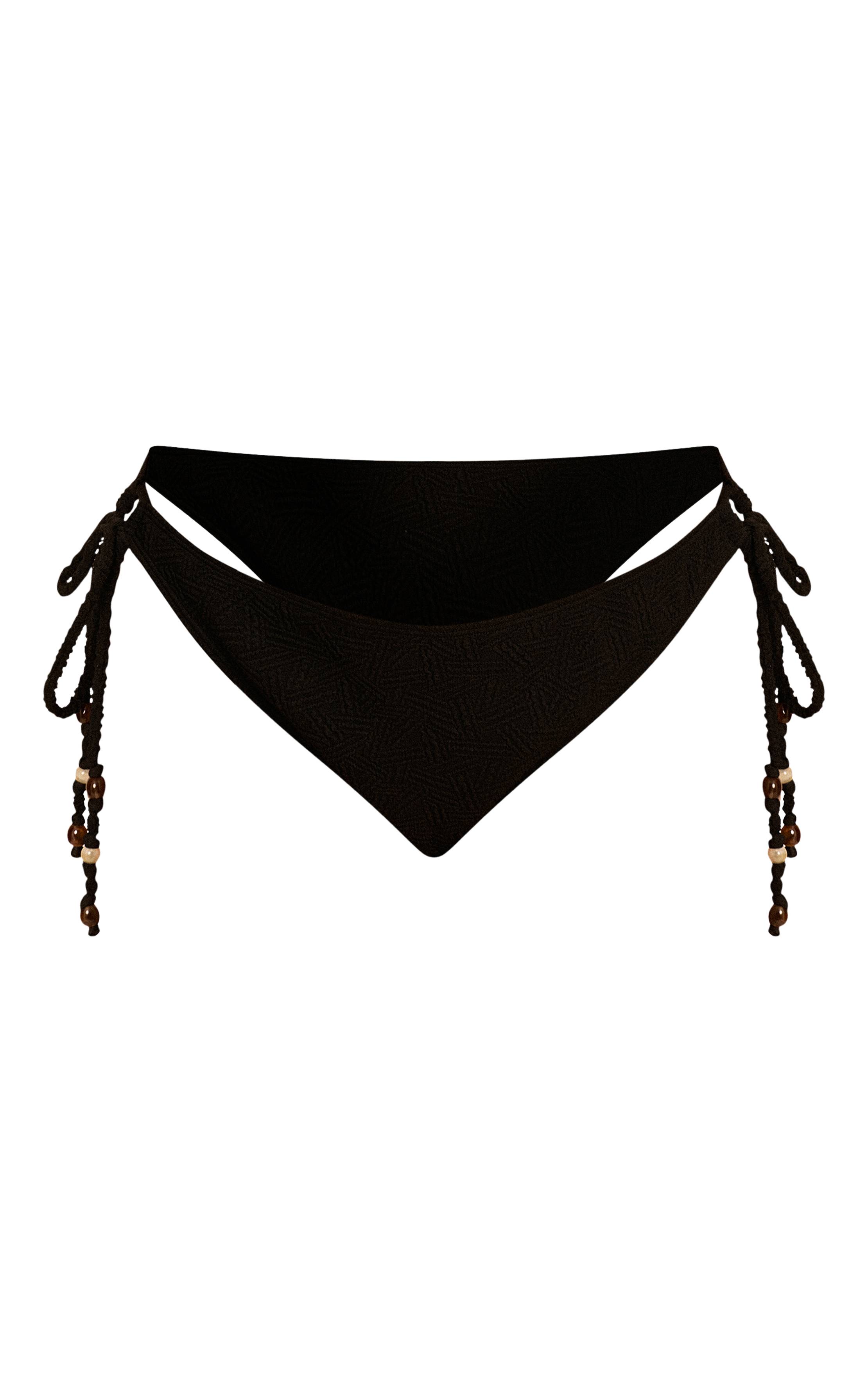 Noir Bas De Bikini Grande Taille À Liens Latéraux Avec Perles Texturées
