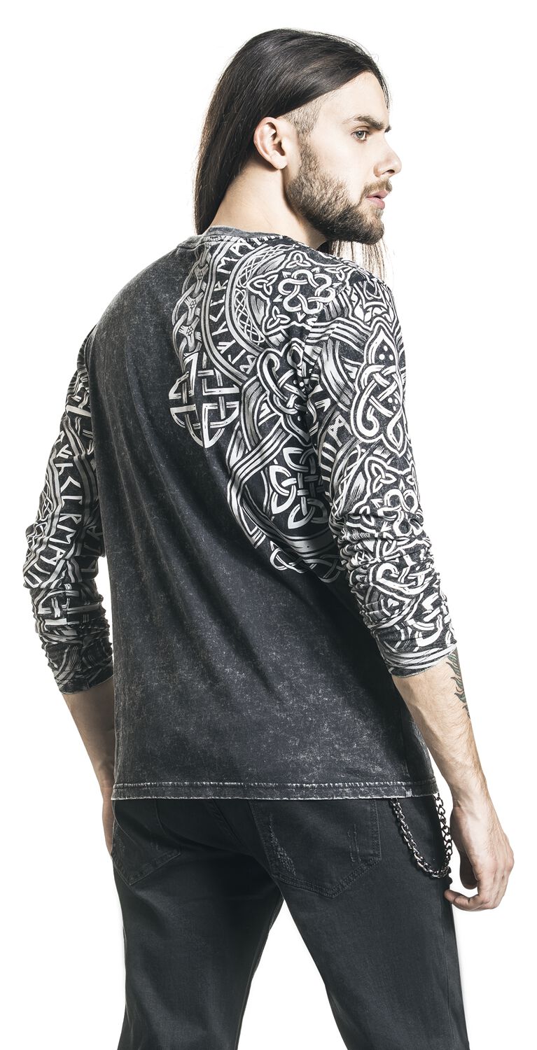Haut Manches Longues Noir Délavé & Imprimé | Black Premium by EMP T-shirt manches longues